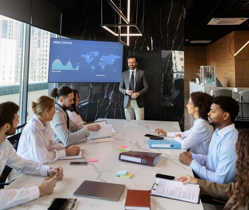 Man presenting to co-workers